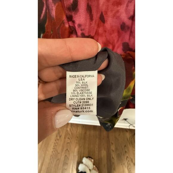 Trina Turk L.A Women's Mock Strapless Watercolor Dress Size 6 Wool / Silk 1716 - Picture 6 of 9